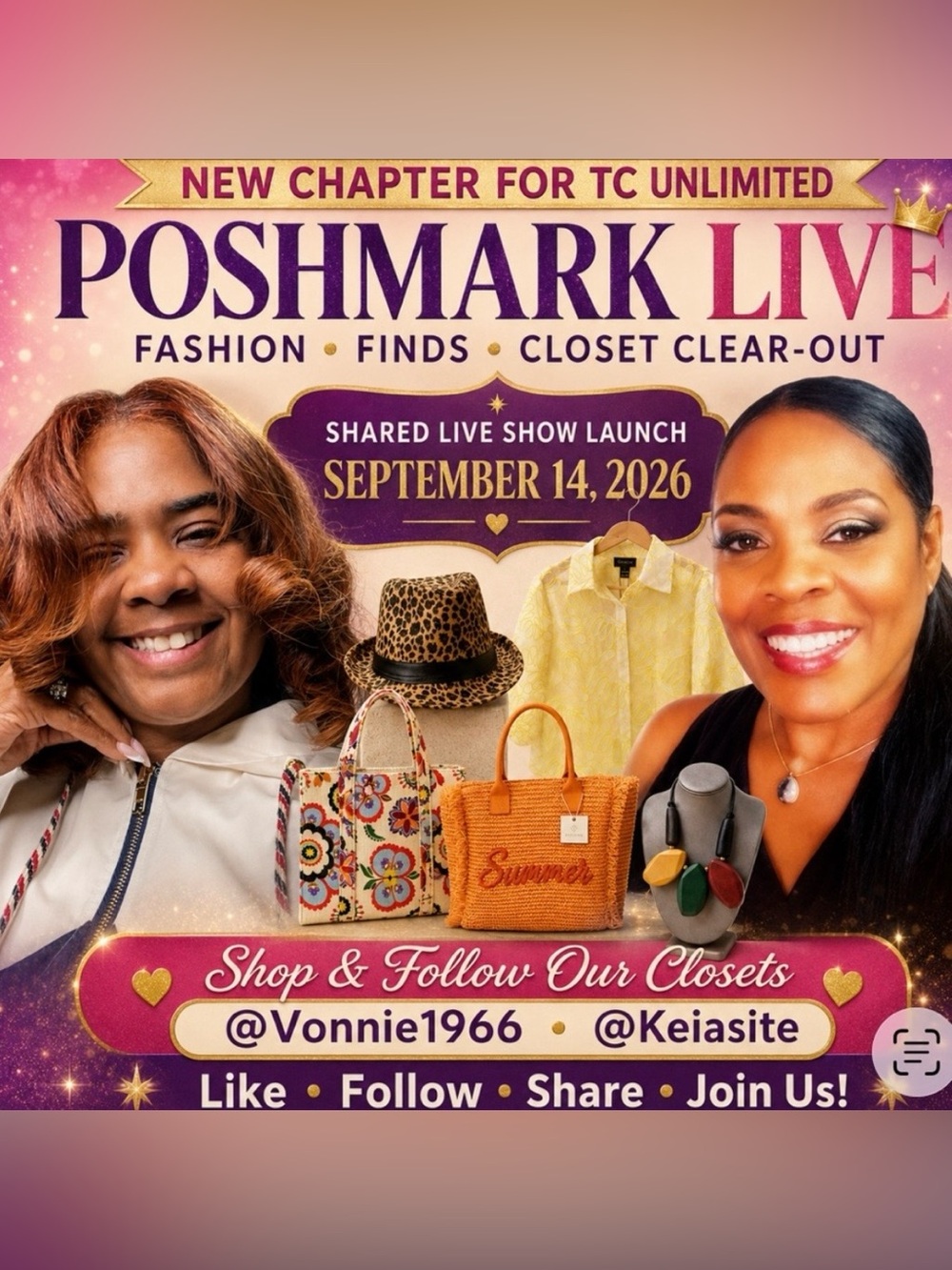 Poshmark Live Event Poster — Yellow Shirt & Orange Woven Tote